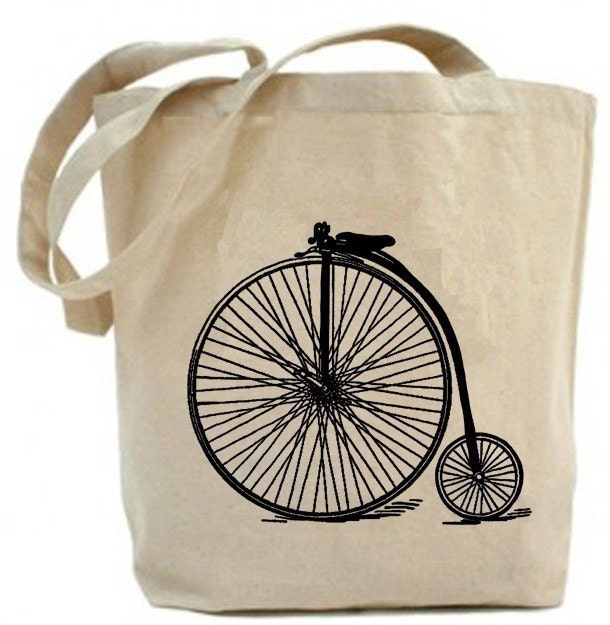Canvas tote bag - Recycled Tote bag  - Antique Big Wheel Bicycle