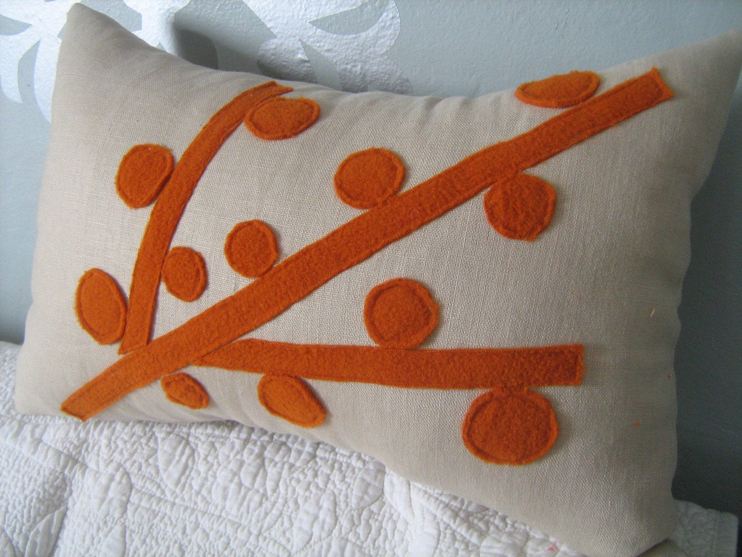Berry and Branch Pillow in Wheat Linen and Burnt Orange