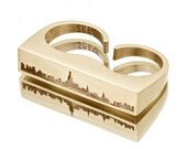 New York City SKYLINE OUTLINE Ring - Yellow Brass NYC Unisex Double Finger Duster Knuckles
