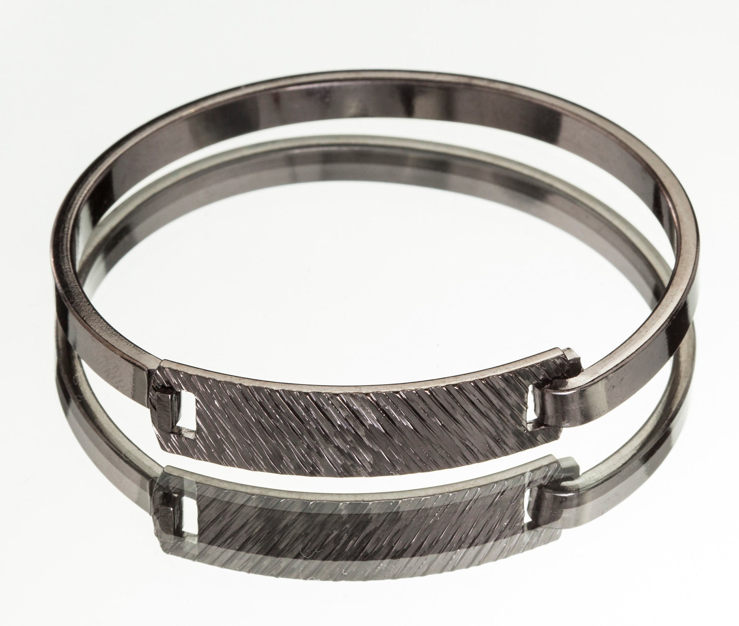TEXTURED GUNMETAL ID-style Swing-Top Bracelet - Unisex