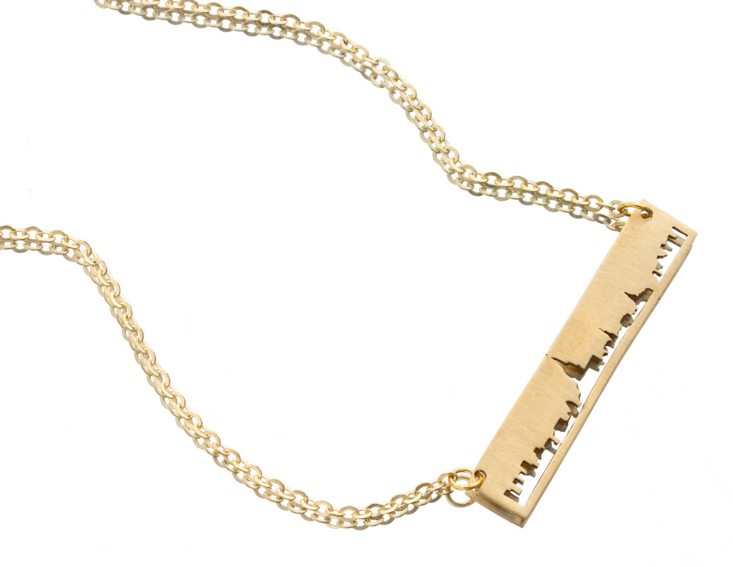 New York City SKYLINE OUTLINE Necklace - Yellow Brass NYC Unisex Design