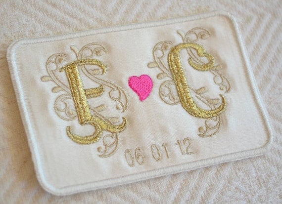 Custom Embroidered Wedding Dress Label French Silk Satin and Gold Thread