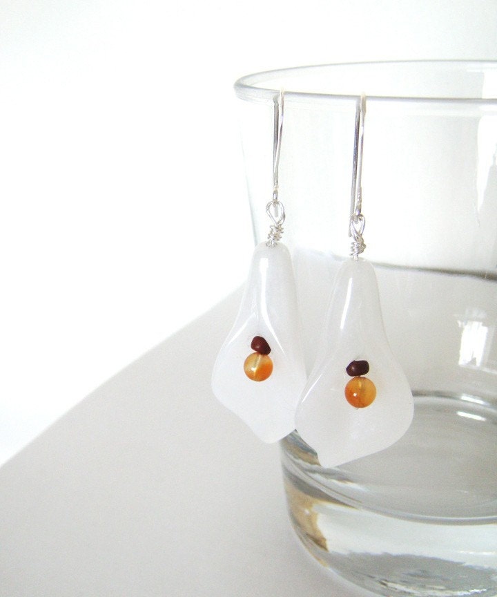 Calla Lily Earrings - White Jade and Carnelian