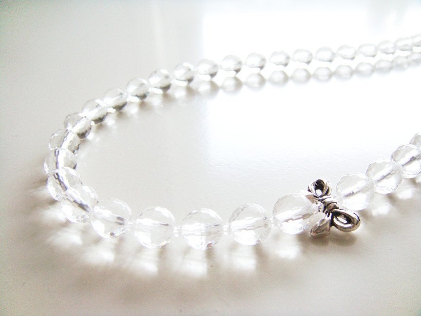 Afternoon Tea Necklace - Clear Glass and Silver Ribbon