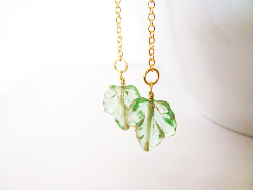 Ivy Leaf Earrings - Peridot Czech Glass