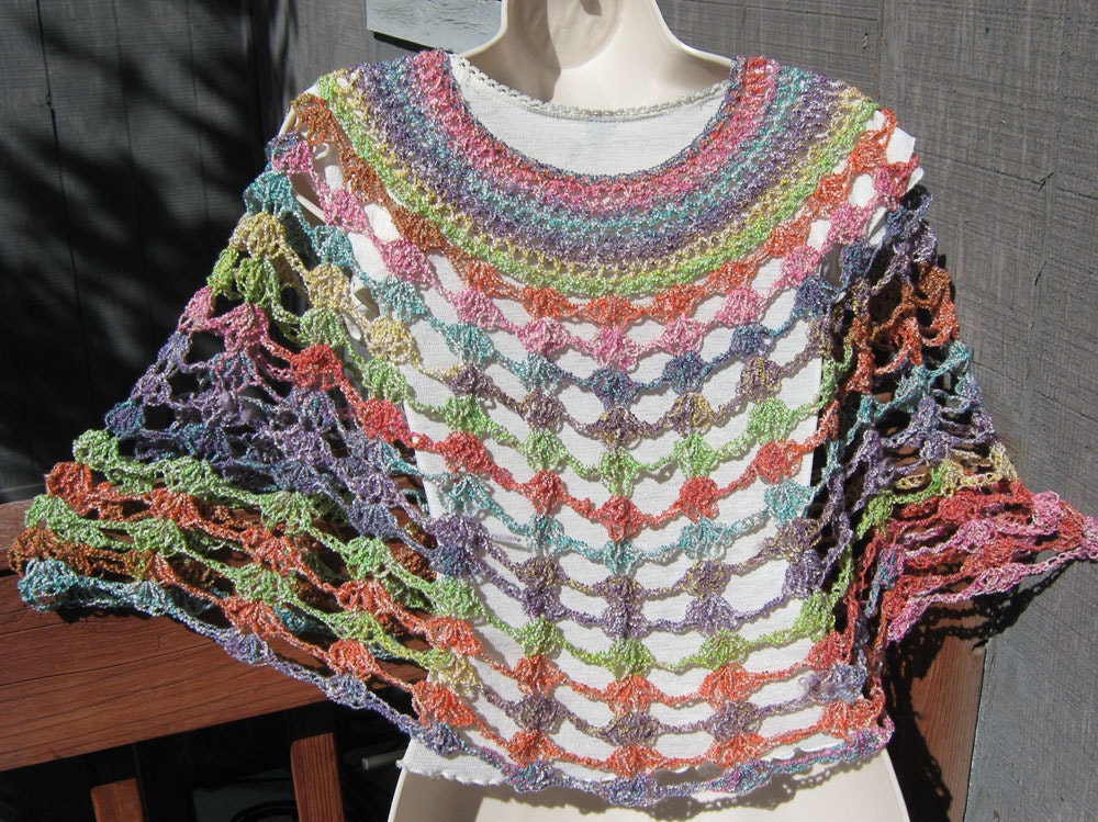 Pastel Rainbow Cotton Blend Crocheted Knit Lightweight Capelet Free US Shipping