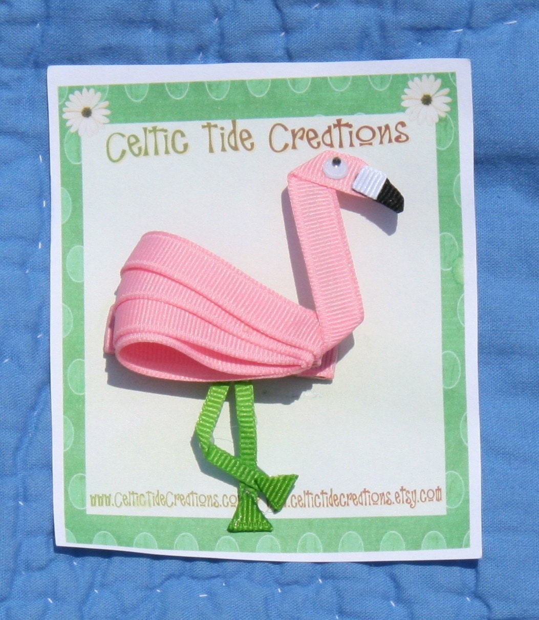 Flamingo, Hair Clip, Ribbon Sculpture, Pink