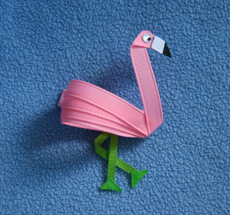 Flamingo, Hair Clip, Ribbon Sculpture, Pink