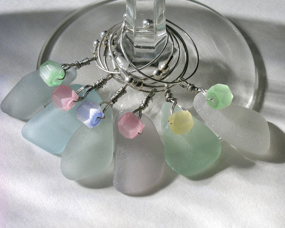 Pastel Sea Glass Wine Charms