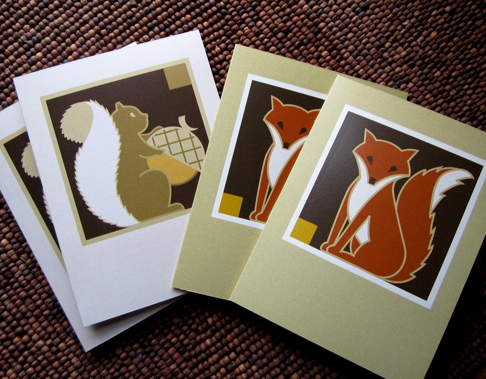Fox and Squirrel Blank card set of 4