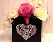 Flower centerpiece Wedding box personalized custom heart silver and Black- gift item bridal shower Wedding decor