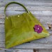 LAST ONE - Leather Pleated Tote Bag  - Large Handbag  - Purple Flower on Distressed Kiwi