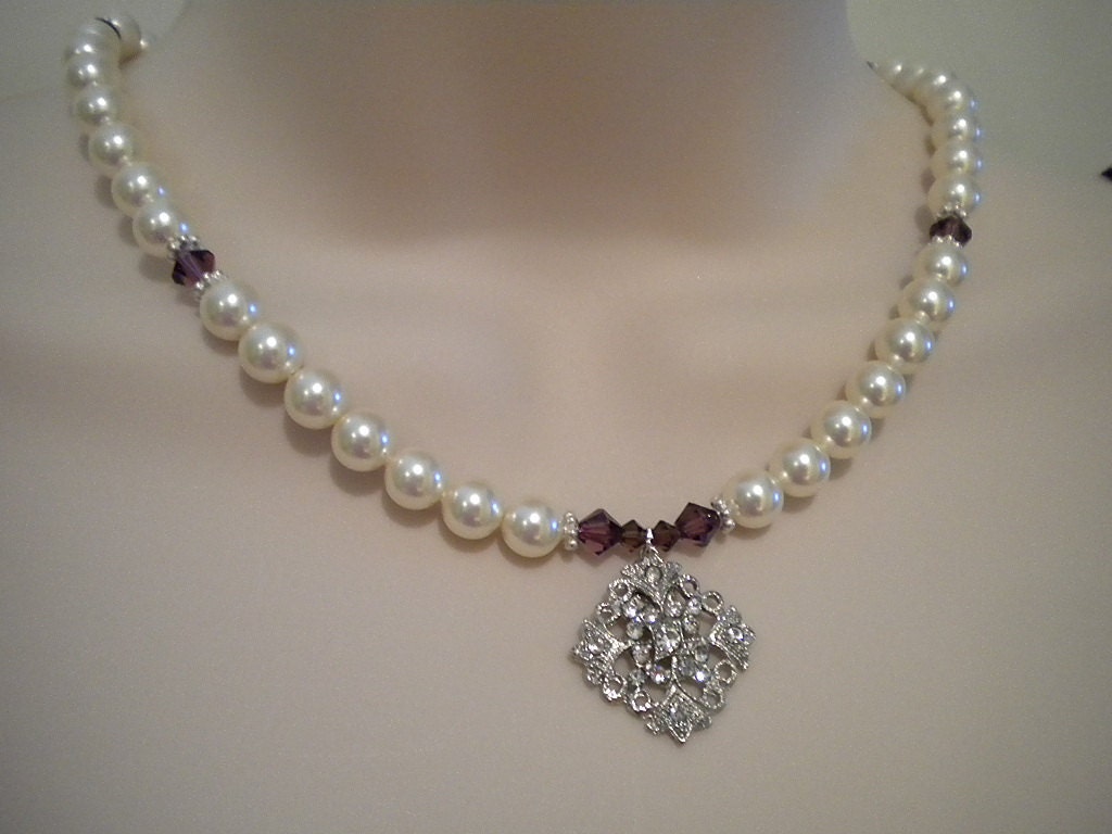 Bridal Pearl Necklace and Earrings Set, Wedding Set Bridesmaid Necklace Earring Set (you pick color) The Arlene