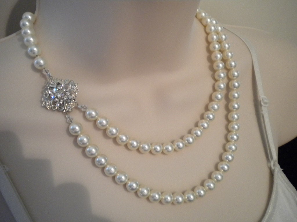 Bridal Jewelry Pearl Wedding Necklace Rhinestone Necklace Swarovski Crystal rhinestone Swarovski Pearl, Wedding jewelry,Robyn II