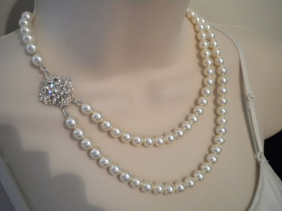 Bridal Jewelry Pearl Wedding Necklace Rhinestone Necklace Swarovski Crystal rhinestone Swarovski Pearl, Wedding jewelry,Robyn II