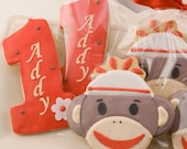 Sock Monkey Cookies (12 Cookie Favors, bagged and bowed)