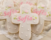 Cross Cookies, Communion, Baptism  (24 Personalized Favors, Gift Bagged and Bowed)