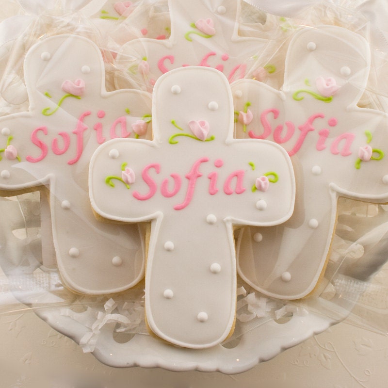 Cross Cookies, Communion, Baptism  (12 Personalized Favors, Gift Bagged and Bowed)