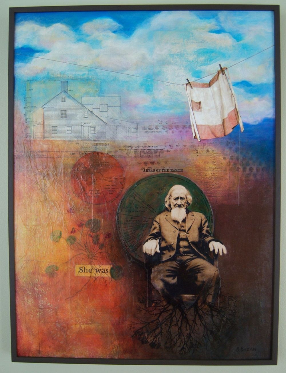 Original mixed media collage painting - She Was.