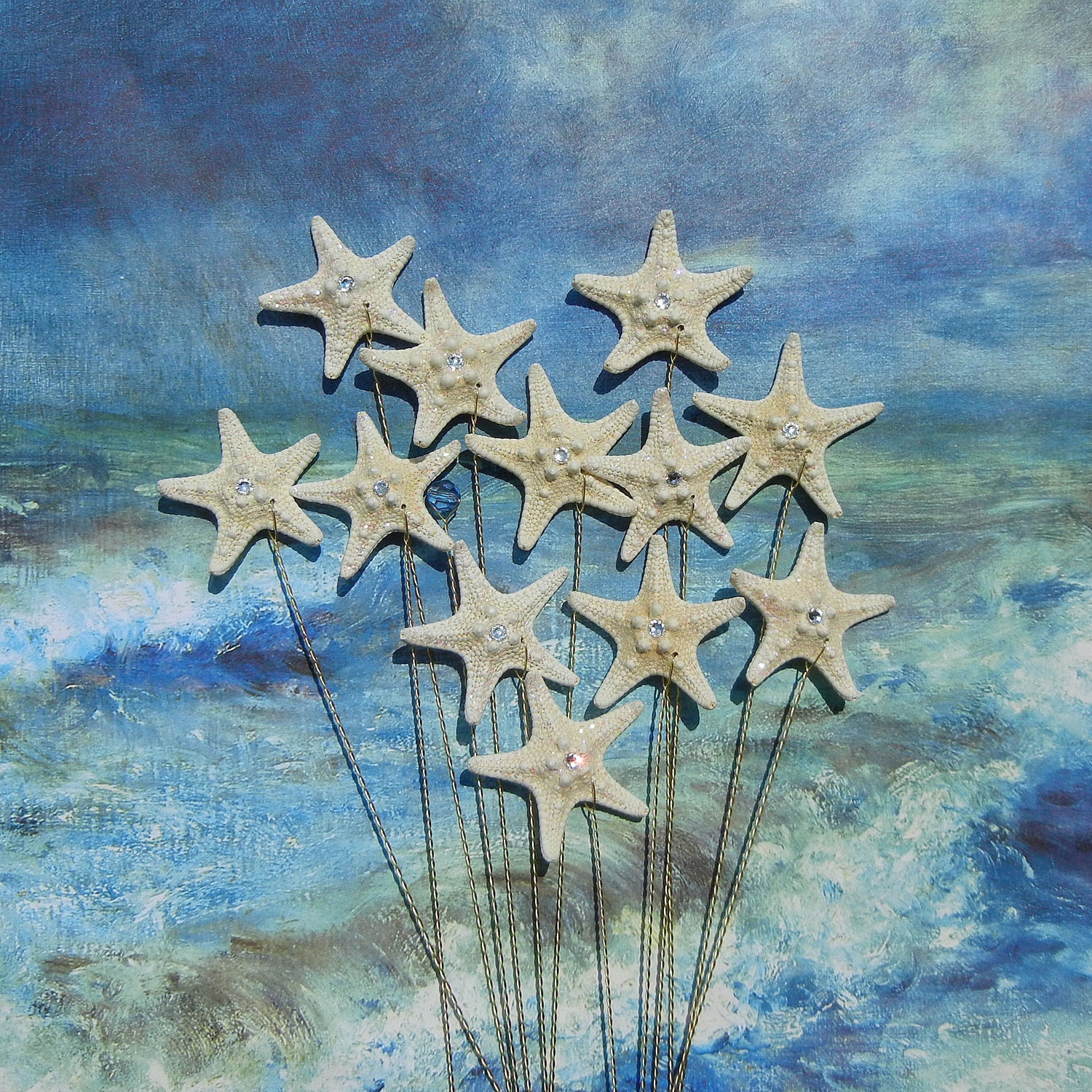 One Dozen Crystal Starfish for a Wedding Bouquet or Centerpiece
