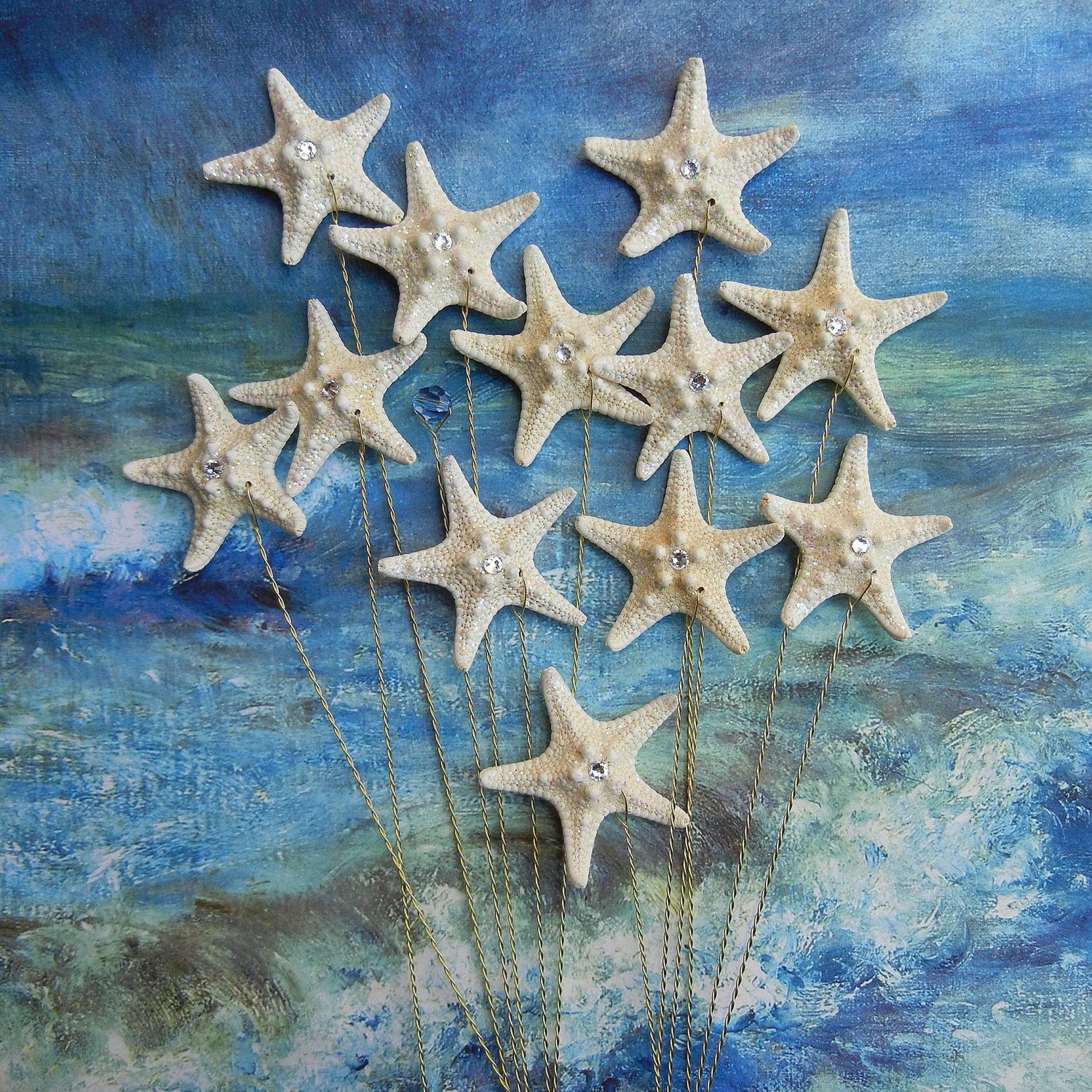 One Dozen Crystal Starfish for a Wedding Bouquet or Centerpiece