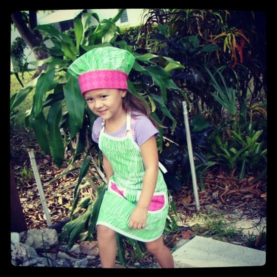 Vintage Pink and Green Apron and Chef Hat