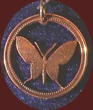 Butterfly Cut Coin Necklace made from  Papua New Guinea Cent