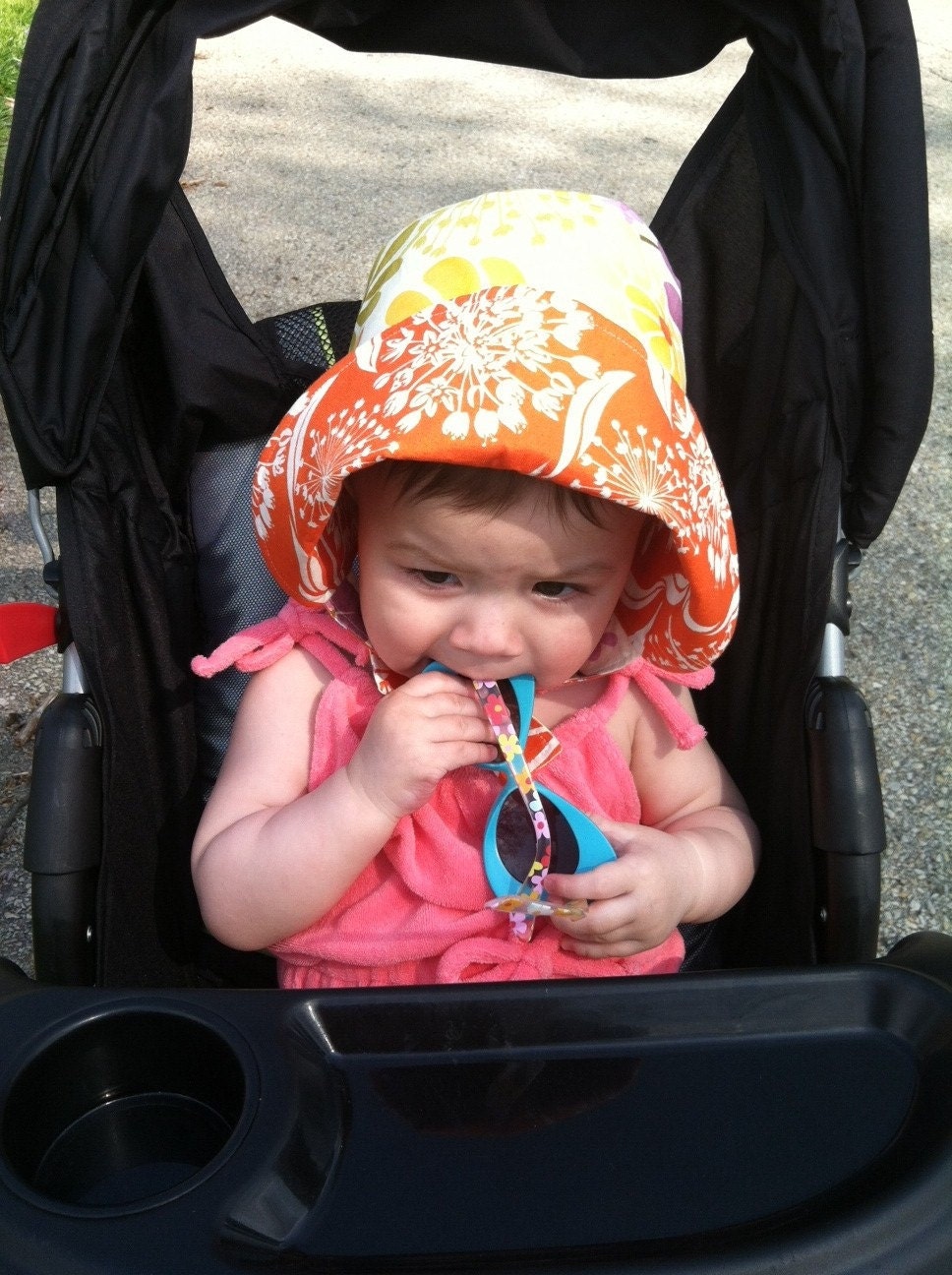 The Tropicana Bonnet, new for Summer 2012, a reversible bonnet in warm yellows and oranges