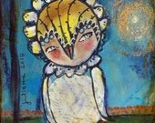 Whimsical Owl Painting - 8x8 inch Print of a Reproduction of the Original Mixed Media Painting Follow Your Glitter Star by Juliette Crane