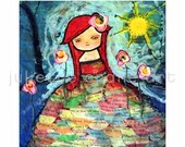 Nursery Art Print - 8x8 inch Limited Edition Print of the Original Mixed Media Painting Spring and the Book Dress by Juliette Crane