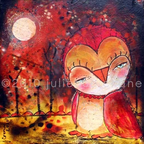 Whimsical Owl Print - 8x8 inch Limited Edition Print of the Original Mixed Media Painting Beauty In Prayer by Juliette Crane
