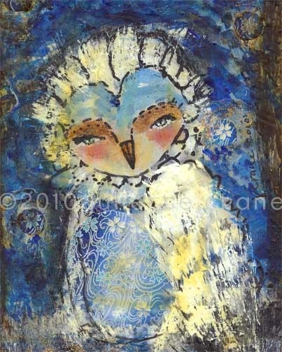 White Owl Reproduction - 8x10 inch Print of the Original Mixed Media Painting Clear Skies Rest Over My Heart by Juliette Crane