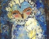 Owl Art Print - 5 X 7 inch Print of a Reproduction of the Original Mixed Media Painting Clear Skies Rest Over My Heart by Juliette Crane