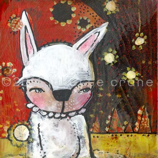 White Rabbit Art - 8x8 inch Print of a Reproduction of the Original Mixed Media Painting To Be Part Of It All by Juliette Crane