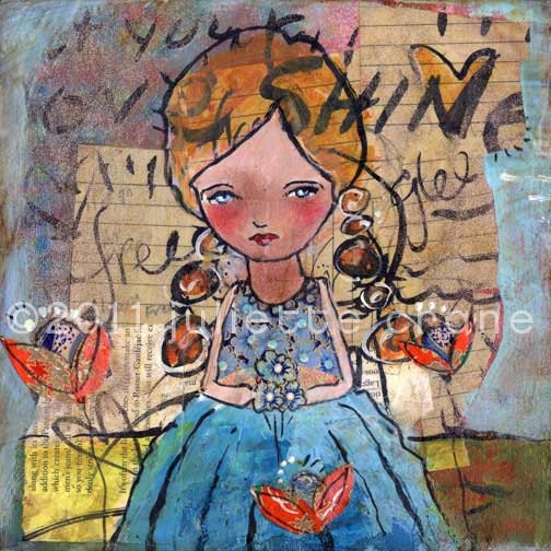Whimsical Mixed Media- Let Your Love Shine - an 8x8 inch Print of a Reproduction of a Original Mixed Media Painting by Juliette Crane