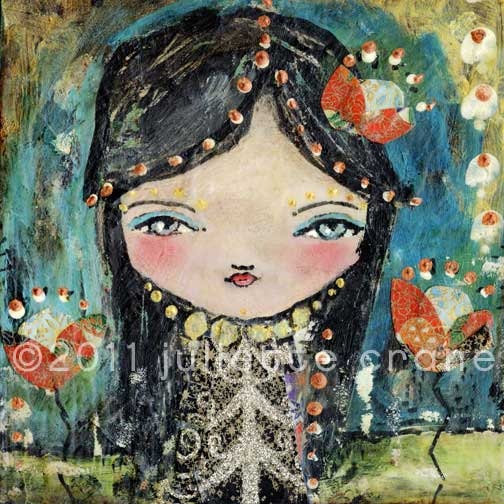 Whimsical Mixed Media- 8x8 inch Print of a Reproduction of the Original Mixed Media Painting Adorned With Best Wishes by Juliette Crane