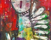 Primitive Art, Raw- Limited Edition 8x8 inch Print of the Original Painting What Is Calling You by Juliette Crane