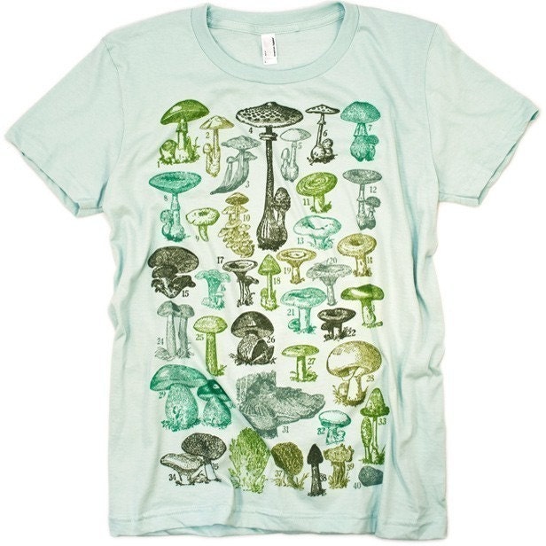 Mushrooms Of the World Women's Seafoam Graphic Tee Shirt
