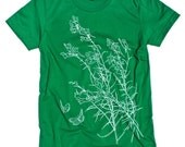 Butterflies Tshirt Flowers Tee Green WOMENS Shirt