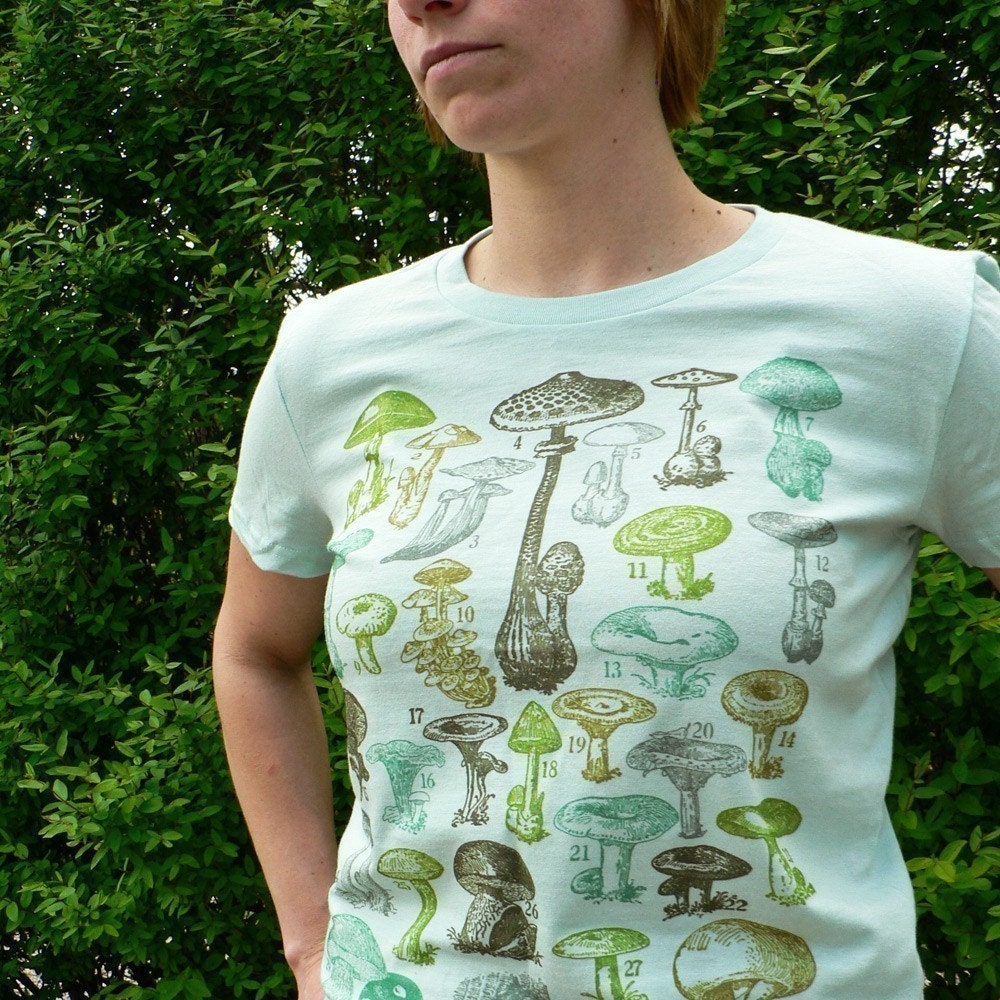 Mushrooms Of the World Women's Seafoam Graphic Tee Shirt