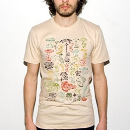 Mushrooms Tee Vintage Science Tshirt MENS Creme