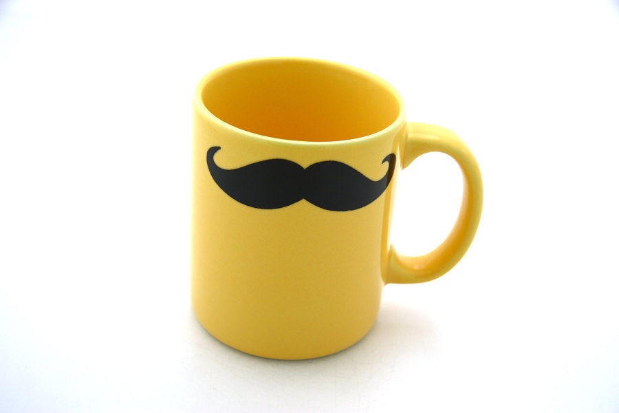 mustache moustache mug yellow kiln fired double sided great for dad