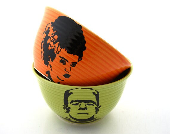 Mr and Mrs Wedding Gift Frankenstein Monster and Bride of Frankenstein bowls