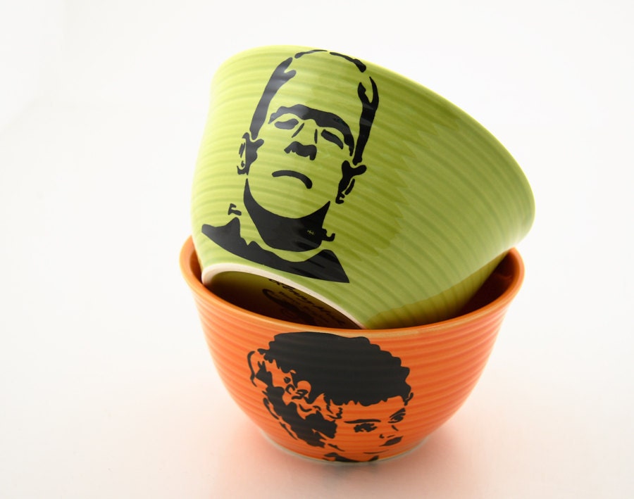 Mr and Mrs Wedding Gift Frankenstein Monster and Bride of Frankenstein bowls