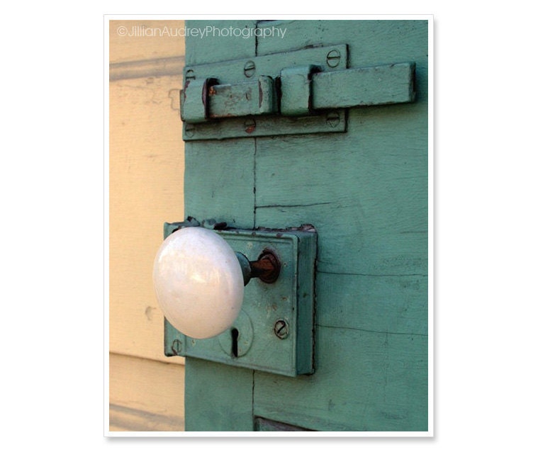 Door Knob Photography -  New Orleand Door Photograph / 8x10 photo / ocean green teal door / cream white / Rustic Shabby Chic Decor