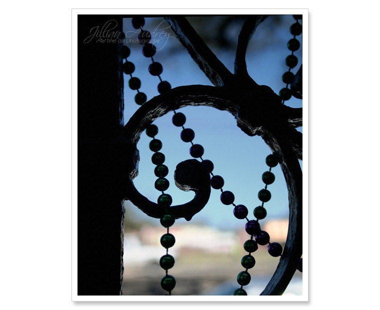 Mardi Gras Beads Photograph - 8x10 photo print - New Orleans photo French Quarter travel fence scroll