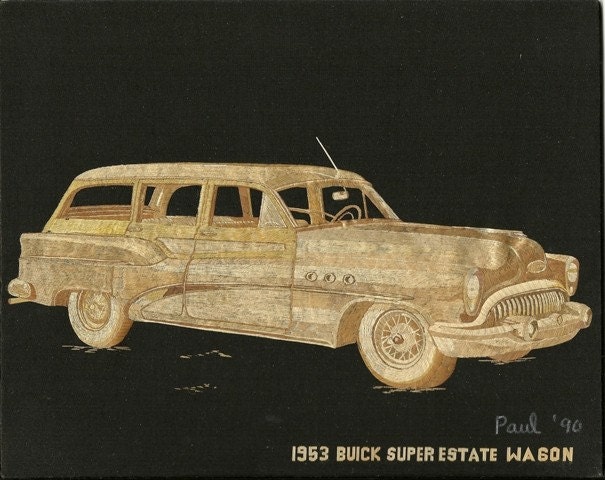 1953 Buick Super Estate Wagon Not a print but handmade leaf art,  Automobile collectors best value