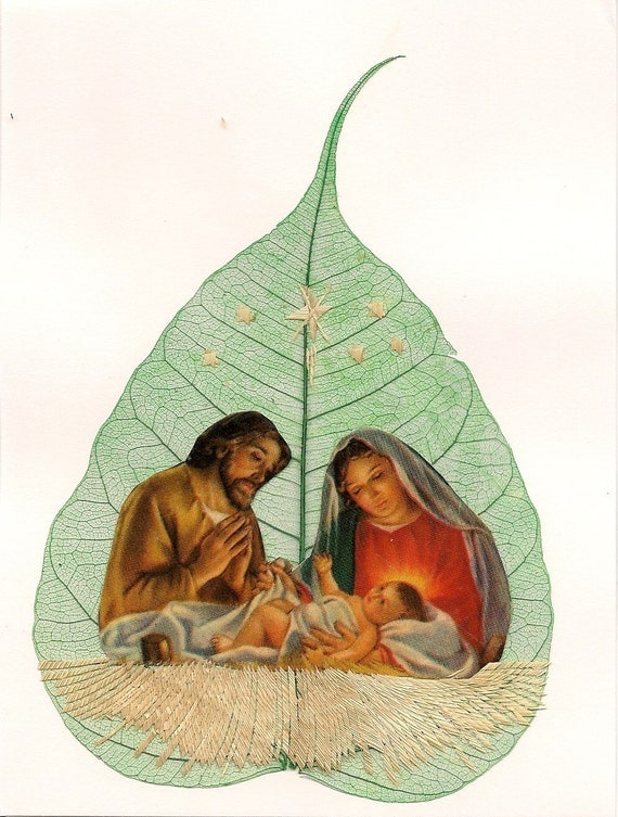 No 2 leaf or leaf art alike. Handmade nativity scene on leaf, Original, keepsake Christmas gift Etsy art