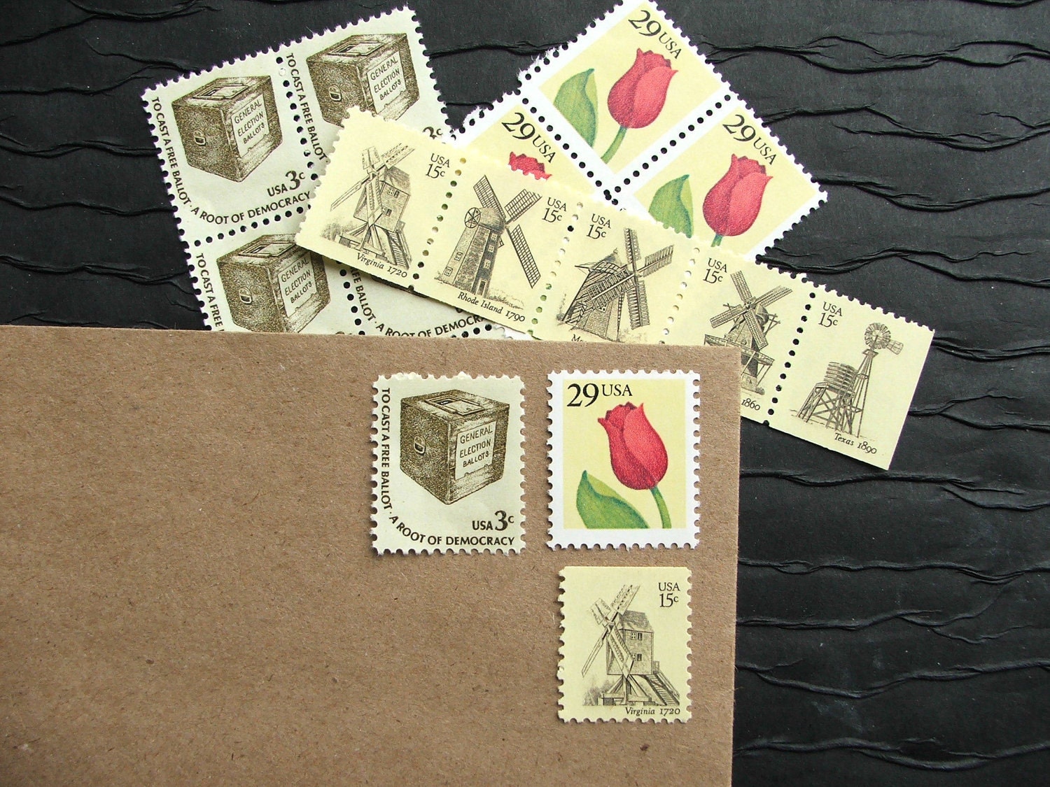 Tulips and Windmills .. Vintage UNused Postage Stamps .. to post 10 letters