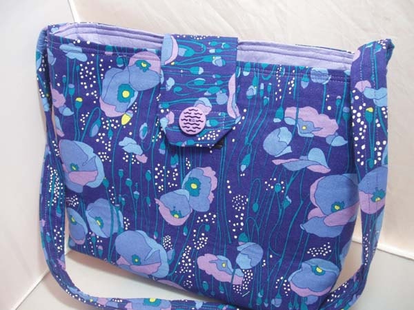 SALE-DISCONTINUED- Handmade Shoulder Bag Purse with Single Strap in Purple Watercolor Poppies Print